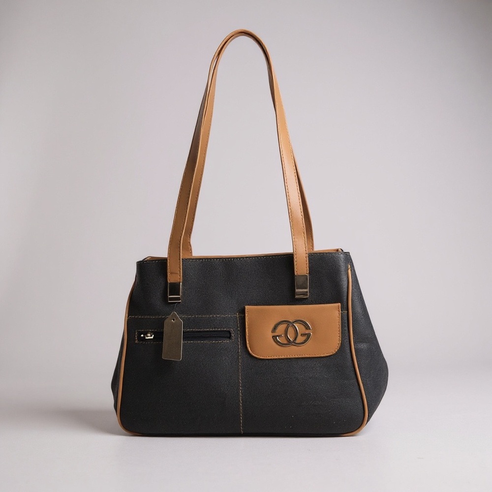 NWT Blue Jean G shoulder bag Chic Black and Tan Designer Handbag - Picture 6 of 9